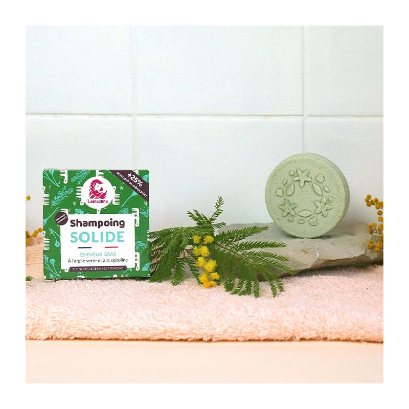 Shampoo solido per capelli grassi - Argilla verde e spirulina - 70g - Lamazuna