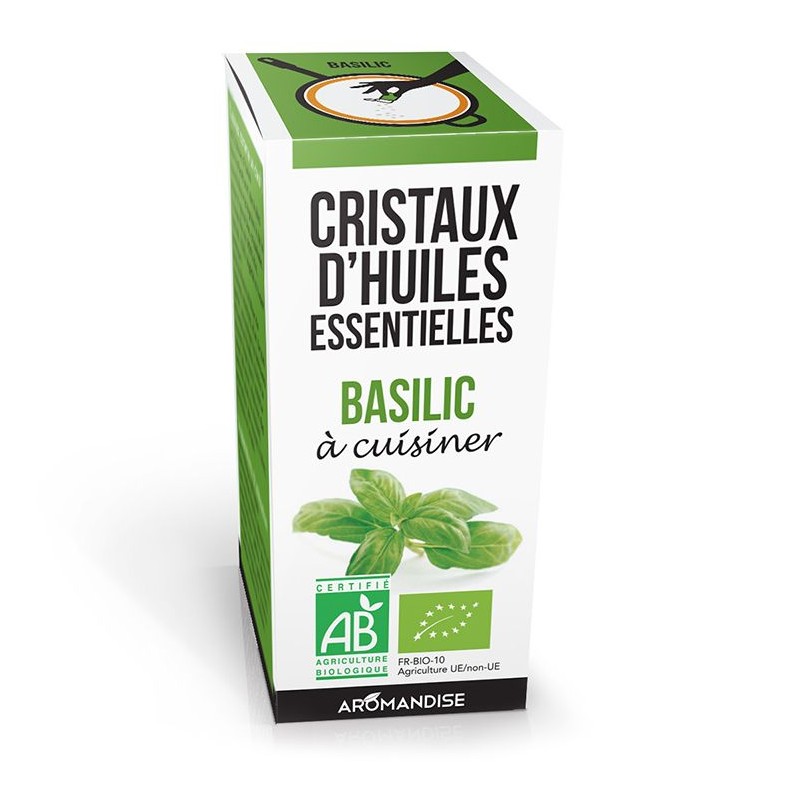 Cristaux d'huiles essentielles BIO à cuisiner, Basilic - 10g - Aromandise