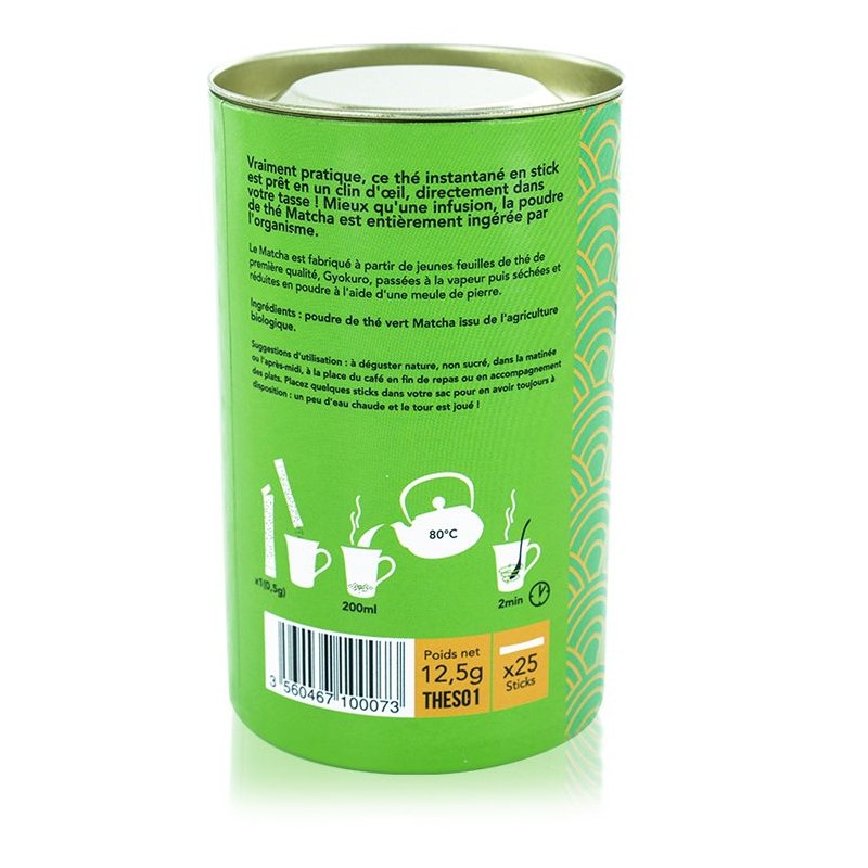 Bastoncini di tè verde giapponese Matcha istantaneo - 25 bastoncini da 0,5g - Aromandise