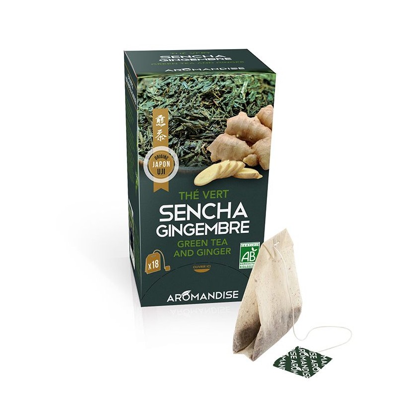 Thé vert Sencha et Gingembre en sachet - 18 sachets - Aromandise