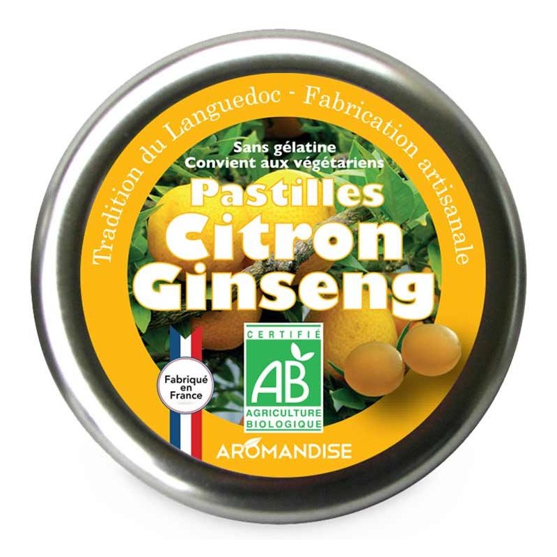 Pastilles artisanales du Languedoc, au Citron et Ginseng - 45g - Aromandise