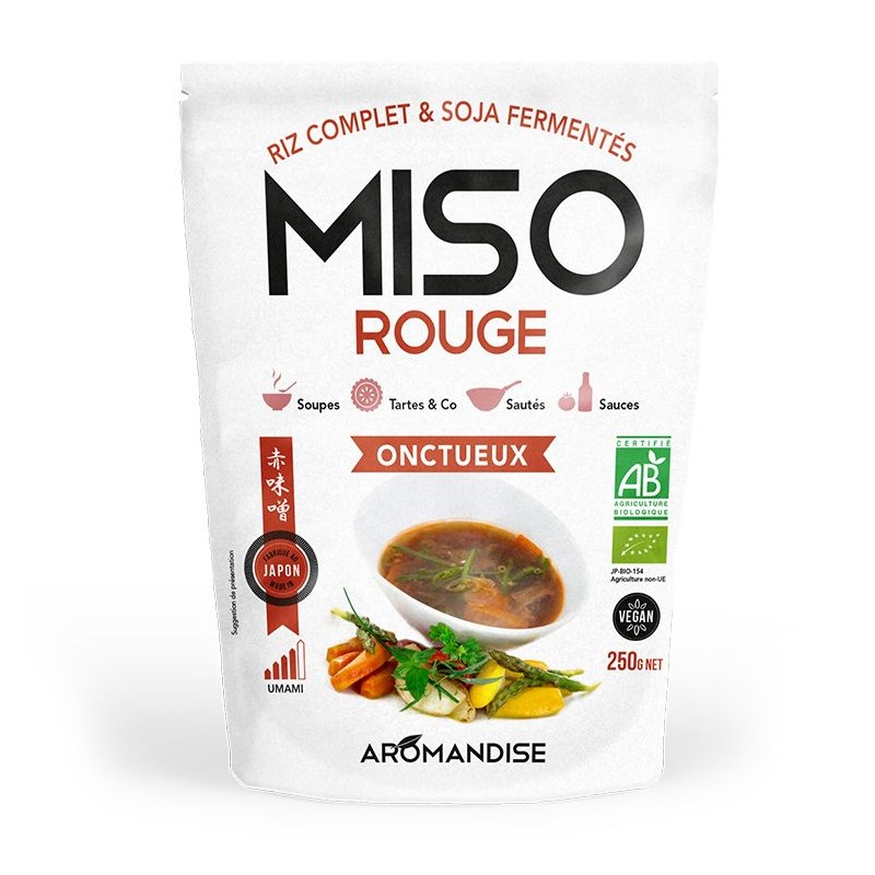 Miso rouge onctueux BIO, Un incontournable de la cuisine japonaise (Riz et Soja fermenté) - 250g - Aromandise