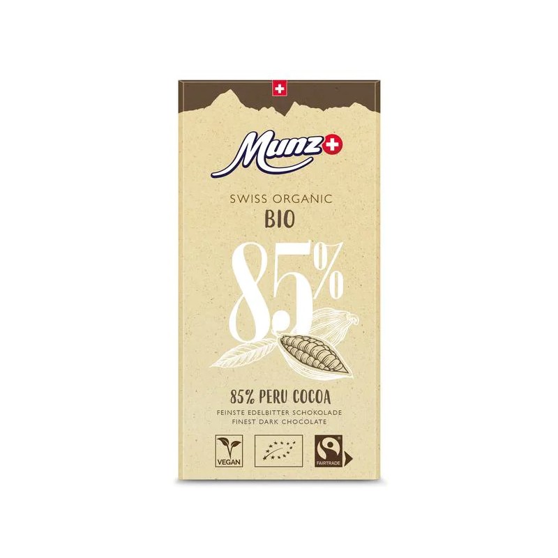Zartbitterschokolade mit Kaffee - 85% Peru Kakao, mit Schweizer Milch, Bio & Fairtrade - 100gr - Munz