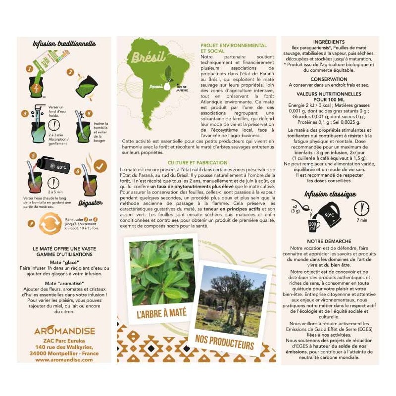 Maté vert sauvage et Fairtrade du Brésil - 350g - Aromandise