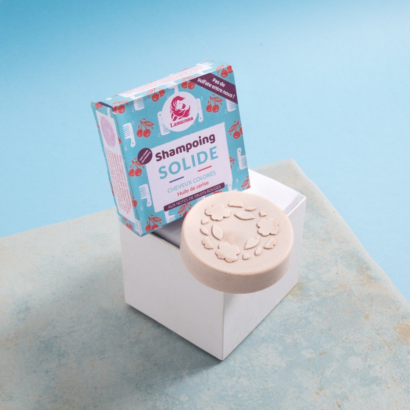 Shampoo solido per capelli colorati (senza oli essenziali) - Olio di ciliegia - 70g - Lamazuna