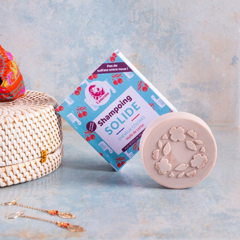 Shampoo solido per capelli colorati (senza oli essenziali) - Olio di ciliegia - 70g - Lamazuna