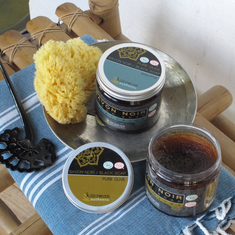 Schwarze Bio-Kosmetikseife "Pure Olive & Eukalyptus" (in Paste) - 200g - Karawan