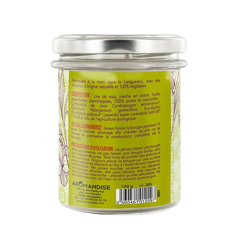 Bougie d'été 100% naturelle à la cire de soja, 30h - 150g - Aromandise