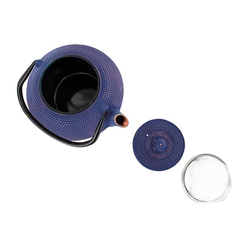 Théière en fonte, SONG bleue, avec filtre inox - 1,2 litre - Aromandise