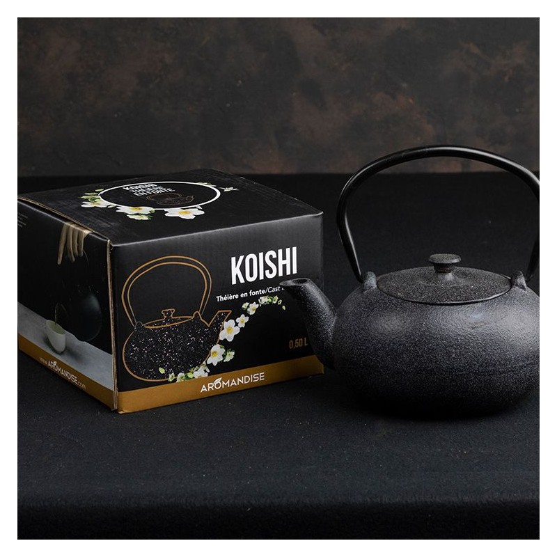 Teekanne aus Gusseisen, KOISHI schwarz gesprenkelt, mit Edelstahlfilter - 0,5 Liter - Aromandise