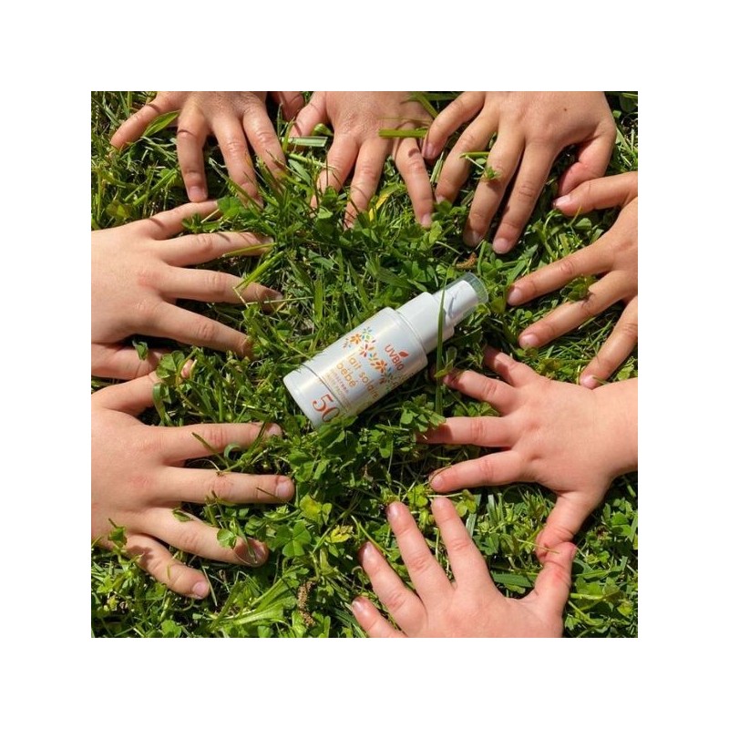 Latte solare biologico spray per bambini, alta protezione - Indice 50, 50ml - UVBIO