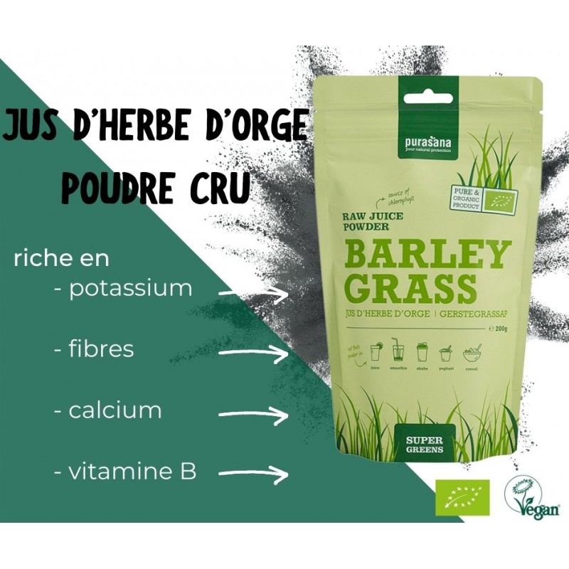 Succo d'erba d'orzo in polvere - Biologico - 200 g - Purasana