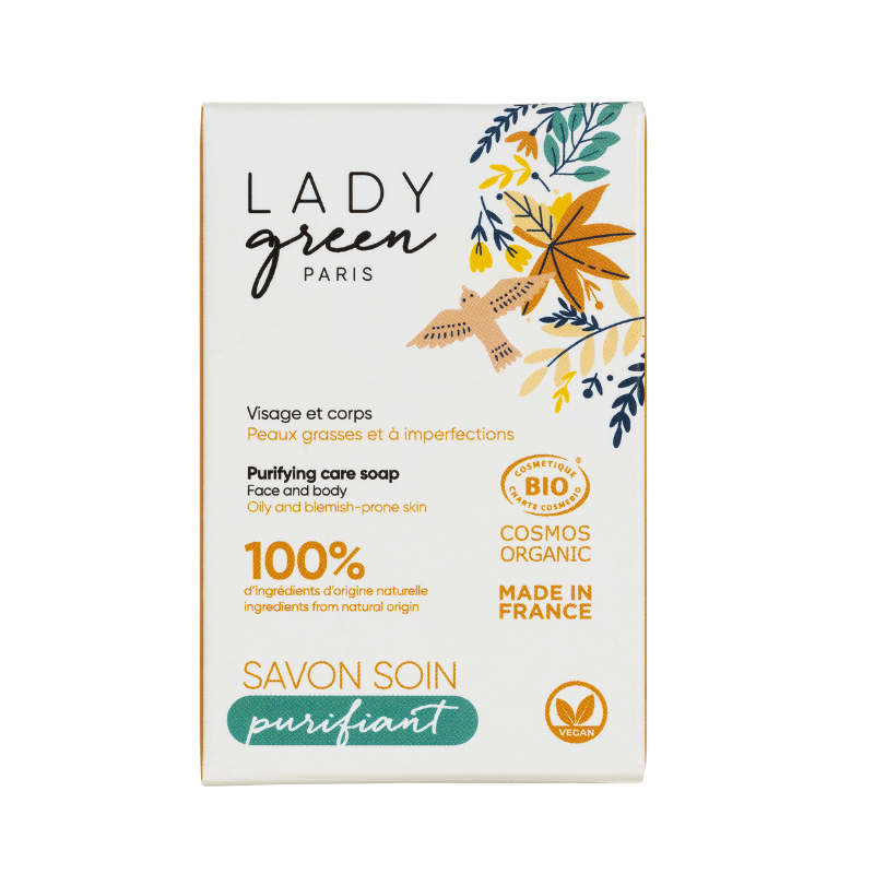 Reinigungsseife, Körper & Gesicht - Bio, vegan und 100% natürlich - Für MOD-Haut - 100g - Lady Green