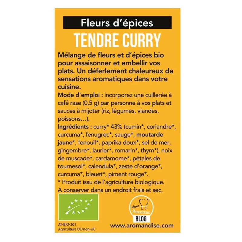 Fleurs d'épices BIO, Tendre Curry - 40g - Aromandise