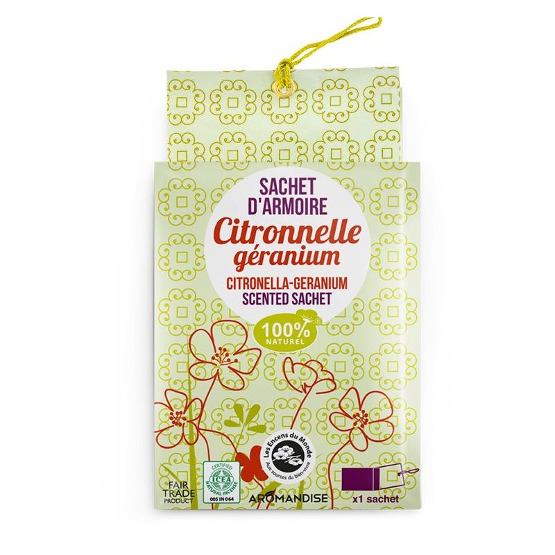 Duftsäckchen Sommer, 100% natürlich und Fairtrade, Zitronengras und Geranie - 15g - Les encens du monde