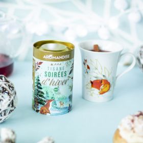 Weihnachtliches Kräutertee-Set: BIO-Kräutertee "Winterabende" (100g) + Porzellan-Kräuterteekanne "Meister Goupil" - Aromandise