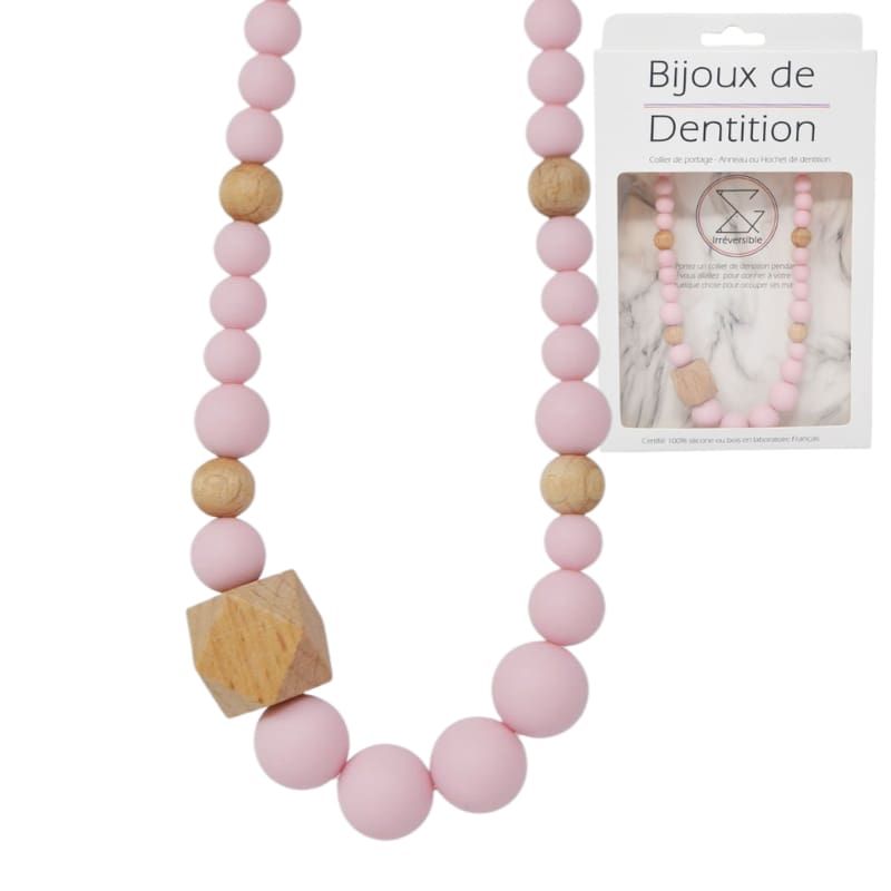 Collana da allattamento in silicone - Rosa e legno - Irréversible Bijoux