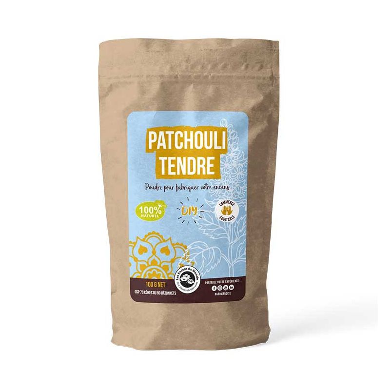Duftpulver "Zartes Patchouli" für Räucherstäbchen zum Selbermachen (DIY), 100% natürlich - 100g - Aromandise