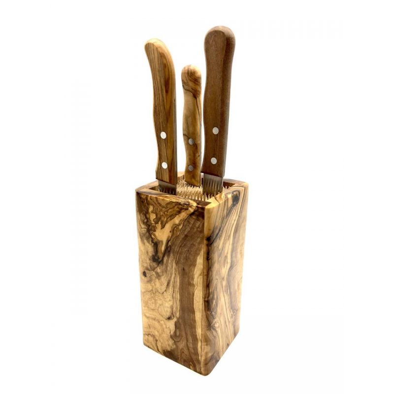 Ceppo di coltelli in legno d'ulivo DESIGN con portapunte in legno - Olivenholz Erleben