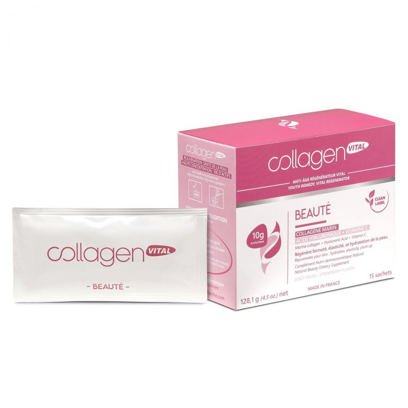 Collagen Vital Beauté, Fermeté, Elasticité, Hydratation et réduction des rides - 15 Sachets, 128g - Vita