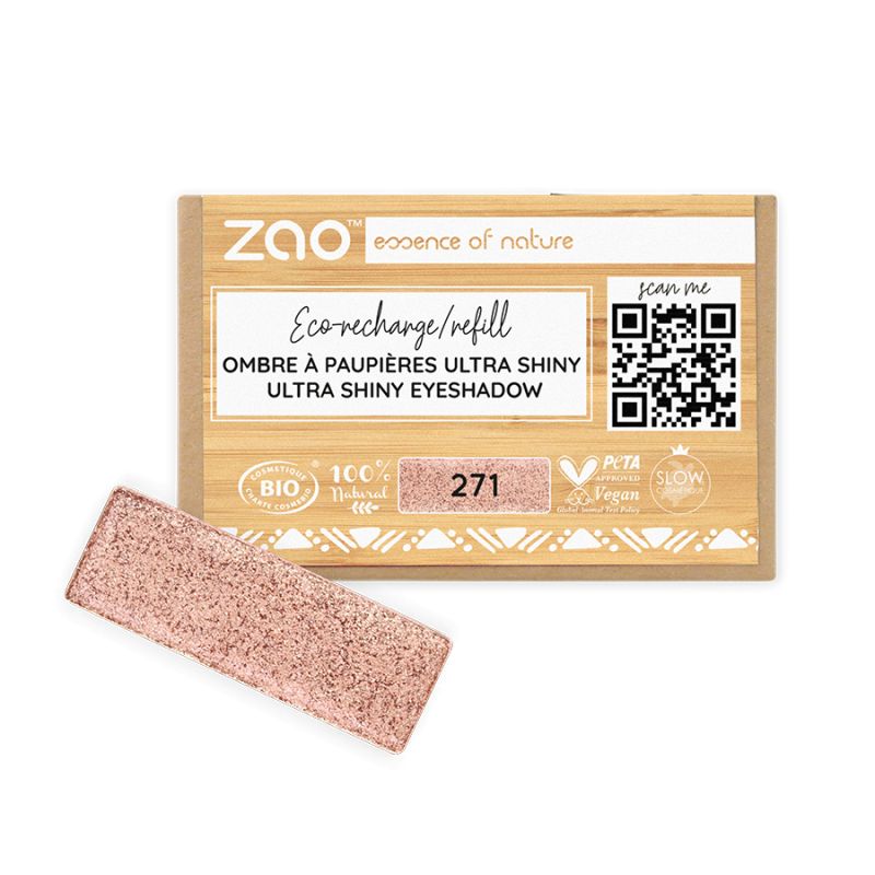 Fard à Paupières Ultra Shiny (en recharge rectangulaire) - 100% naturel, Bio & Vegan - N° 271, Cuivre rosé - Zao