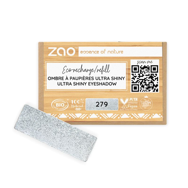 Ombretto ultra brillante (ricarica rettangolare) - 100% naturale, biologico e vegano - N° 279, Diamante grigio - Zao