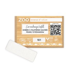 Fard à Paupières nacré (en recharge rectangulaire) - 100% naturel, Bio & Vegan - N° 101, Blanc - Zao