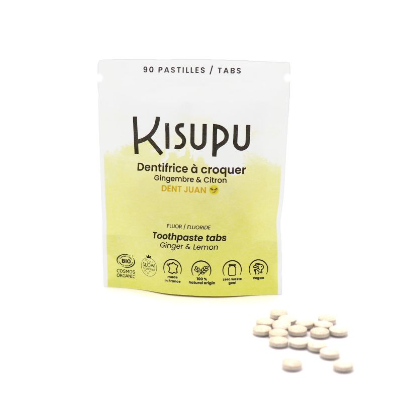 Dentifricio masticabile biologico e 100% naturale - Zenzero e limone - 90 compresse - Kisupu