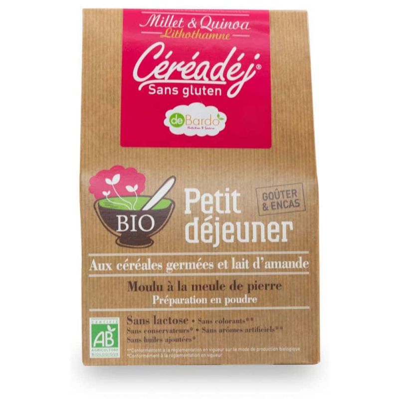 Céréales Germées et Lait d’amande en poudre BIO "CéréaDej", sans Gluten - 500g - De Bardo
