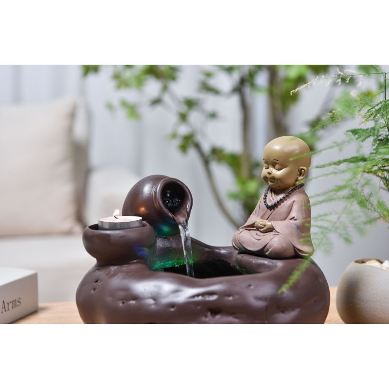 Fontaine à eau - "Bouddha Médina" Exotisme & Spiritualité (avec statue et éclairage LED) - Zen'Light