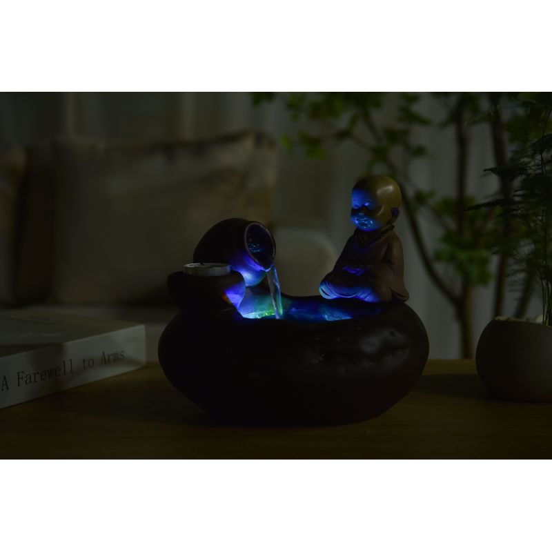Fontana d'acqua - "Bouddha Médina" Esotismo e spiritualità (con statua e illuminazione a LED) - Zen'Light