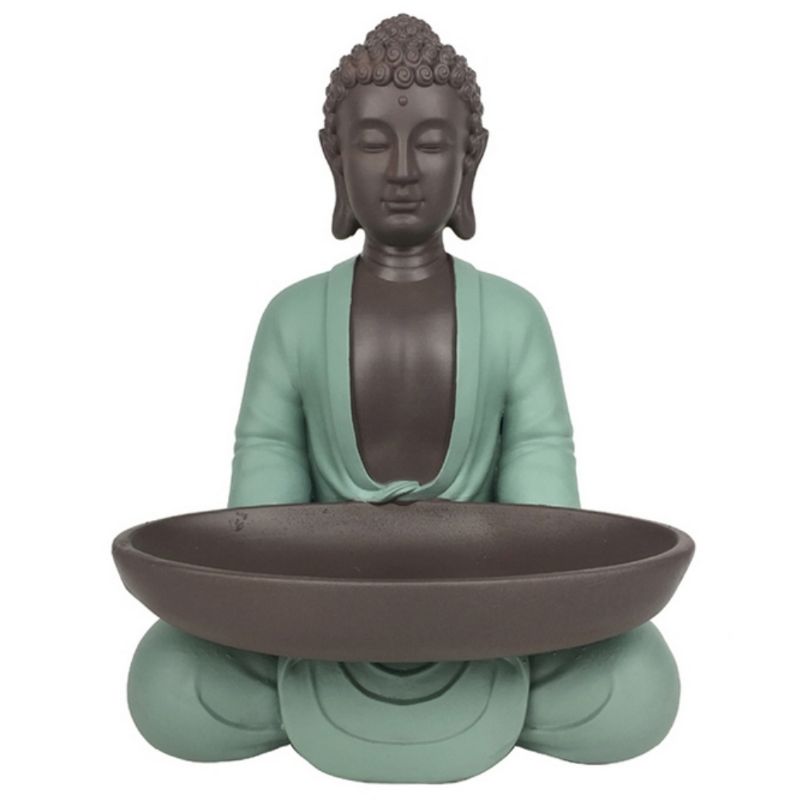 Statuette - "Grüner Bodhi mit Schale", ein Buddha in Meditationshaltung - 14 cm hoch - Zen'Light