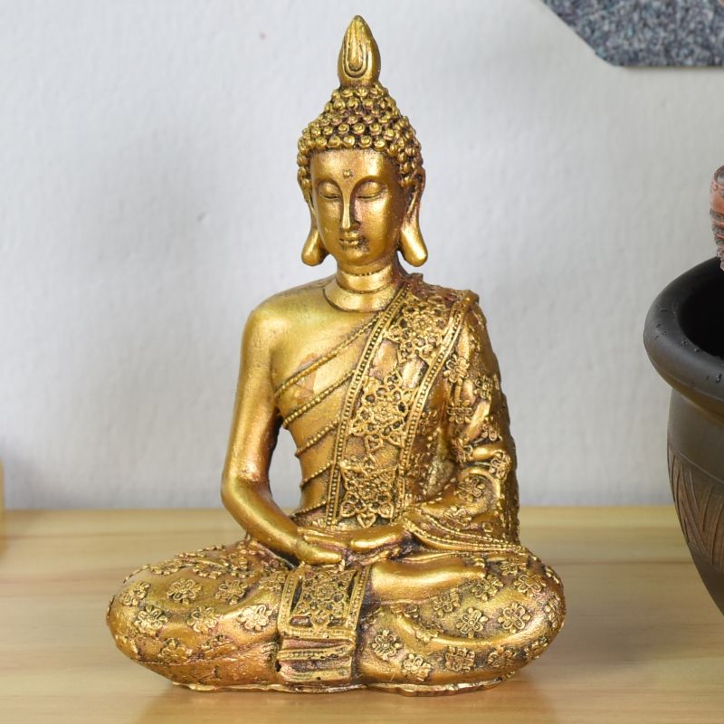 Statuetta - "Bouddha Sanci", un Buddha dorato in posizione di meditazione - Altezza 13 cm - Zen'Light