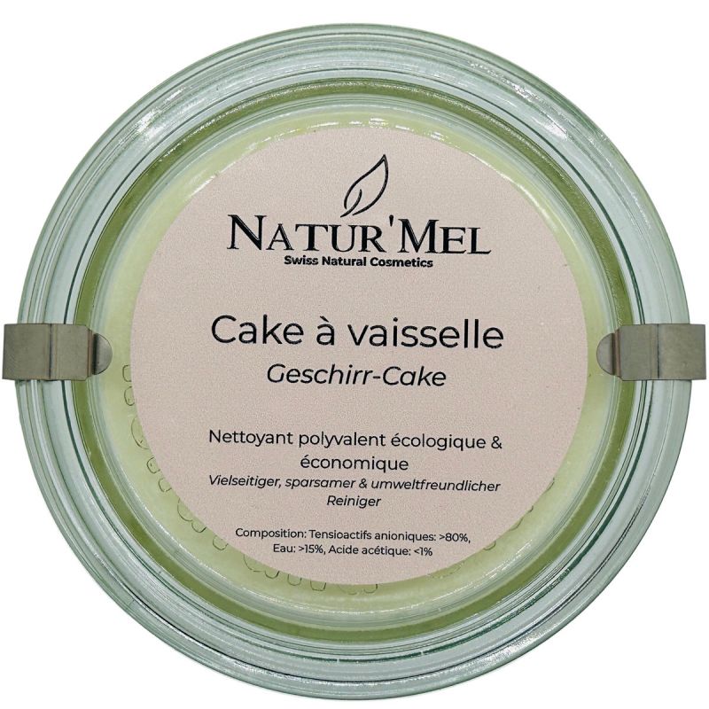 Cake vaisselle Suisse (nettoyant solide) - Pot en verre de 200g - Natur'Mel Cosm'Ethique