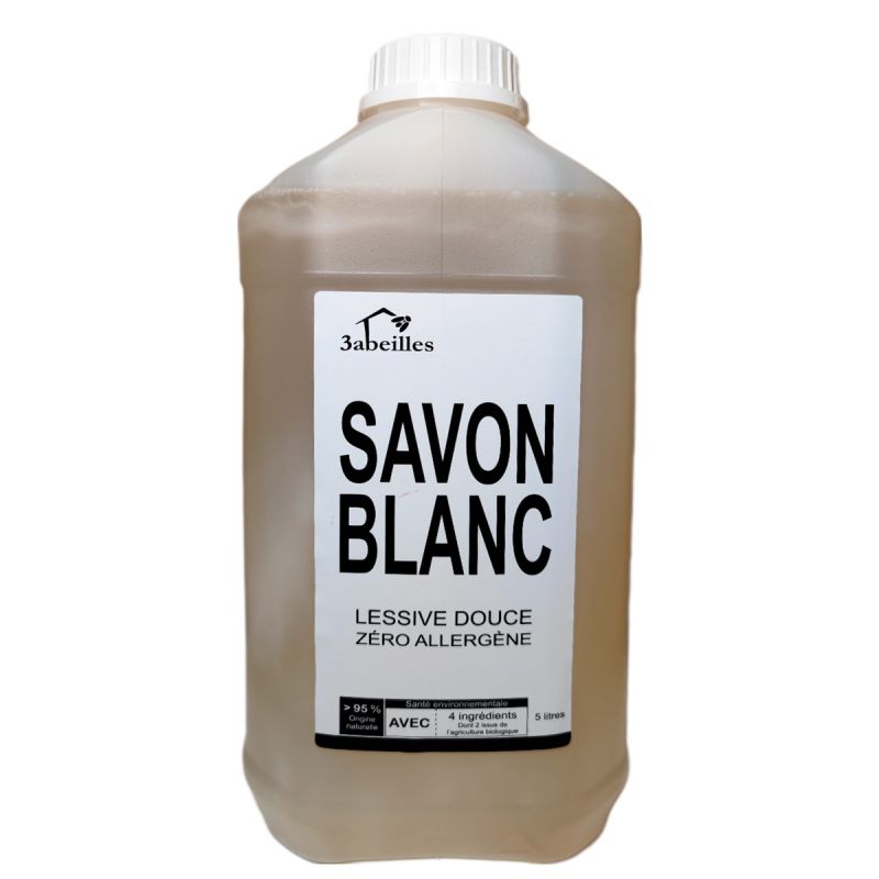 Sapone Bianco - Detersivo liquido delicato con solo 3 ingredienti e 0 allergeni - 5 litri - 3 Abeilles