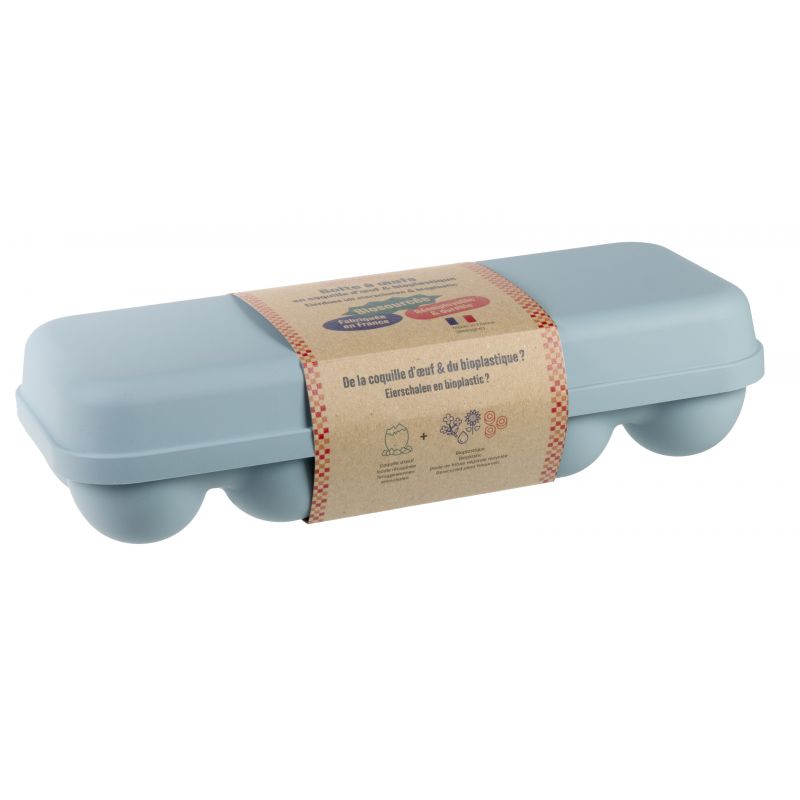 Boîte à œufs robuste en coquille d'œufs et bioplastique, Bleu clair - Pour 10 œufs - Ah Table