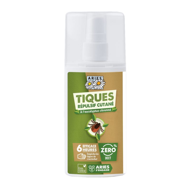 Anti-tiques, Spray répulsif cutané naturel -  Efficacité 6 heures - 100ml - Aries