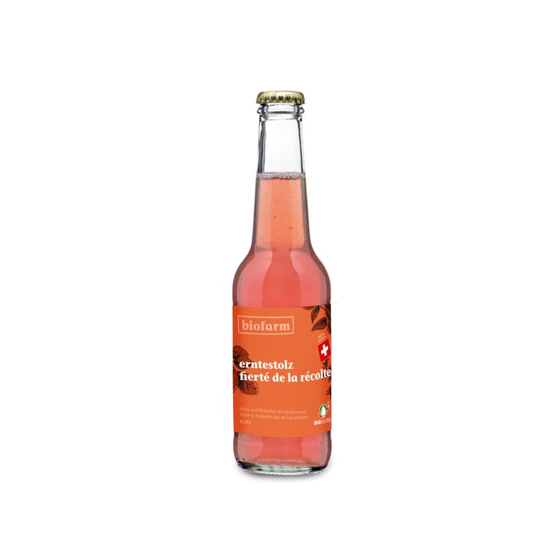 Fierté de la récolte, Boisson rafraîchissante BIO - Poire & Rhubarbe - 275ml (verre) - Biofarm