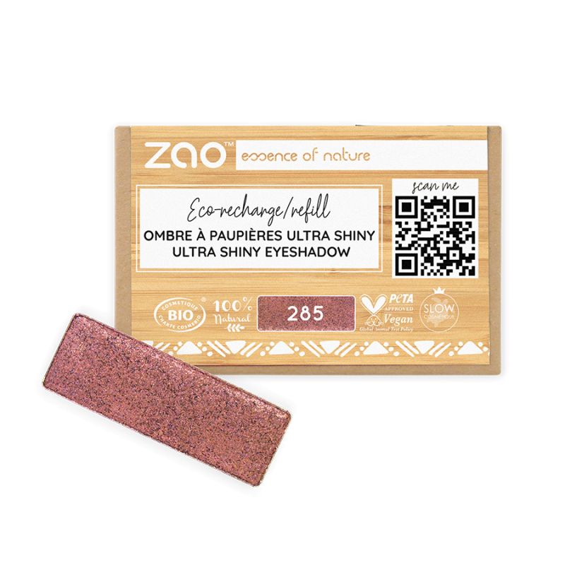 Fard à Paupières Ultra Shiny (en recharge rectangulaire) - 100% naturel, Bio & Vegan - N° 283, Métal Rose - Zao