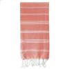 Fouta in cotone biologico, Collezione Hammam, Bianco e corallo - 100x200cm - Karawan