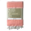 Fouta in cotone biologico, Collezione Hammam, Bianco e corallo - 100x200cm - Karawan