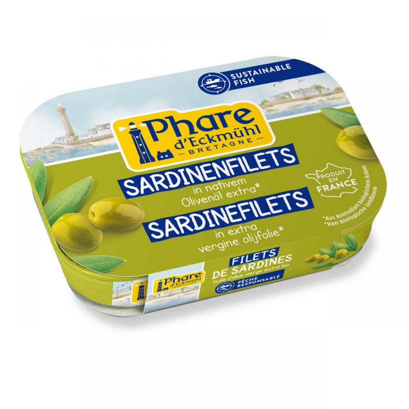 Files de sardines, à l'huile d'olive extra vierge (Pêche responsable, France) - 70g - Phare d'Eckmühl