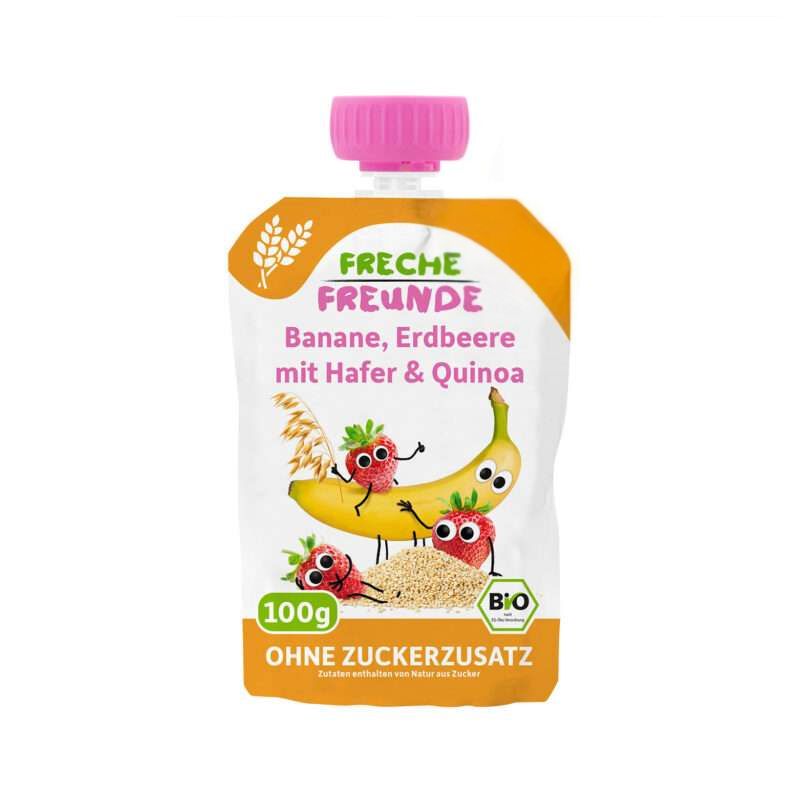 Composta di frutta biologica (Germania) - Banana, fragola e quinoa- 100g - Freche Freunde