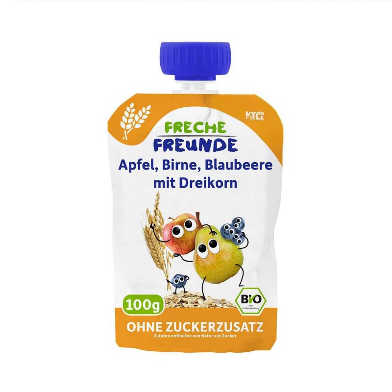 BIO Quetschie (Deutschland) - Apfel, Birne, Heidelbeere & Dinkel - 100g - Freche Freunde