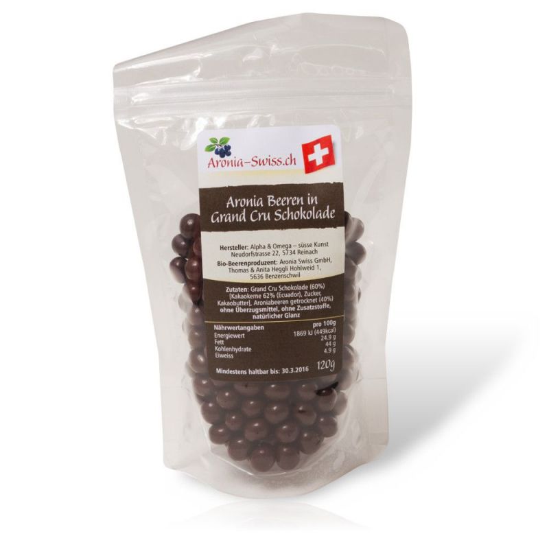 Bacche di aronia ricoperte di cioccolato grand cru Bio & Vegan - 120g - Aronia Swiss