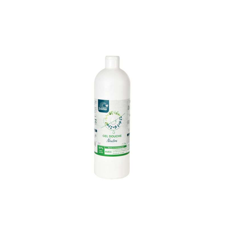 Gel Douche BIO neutre,  adapté aux peaux les plus sensibles, avec seul. 4 ingrédients - 1 Litre - Solibio