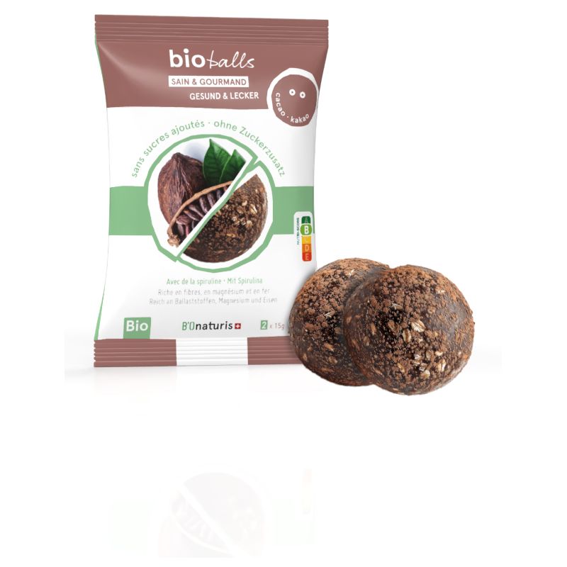 BioBalls, Gesunde und leckere Kugeln mit Spirulina, ohne Zuckerzusatz – Spirulina-Schokolade – 2x15g – BIOnaturis