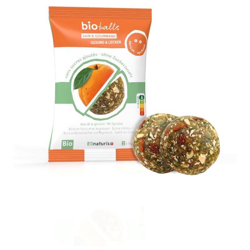 BioBalls, Les boules saines et gourmands à la Spiruline, sans sucres ajouté - Spiruline-Abricot - 2x15g - BIOnaturis