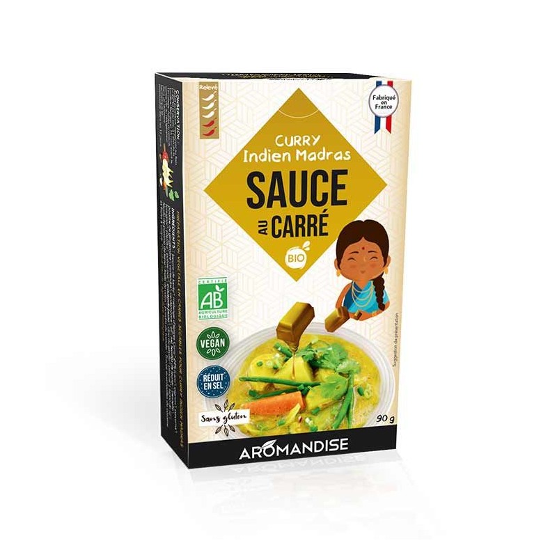 Quadratische Sauce BIO, Madras Curry - 90g, 5 Portionen - Aromandise