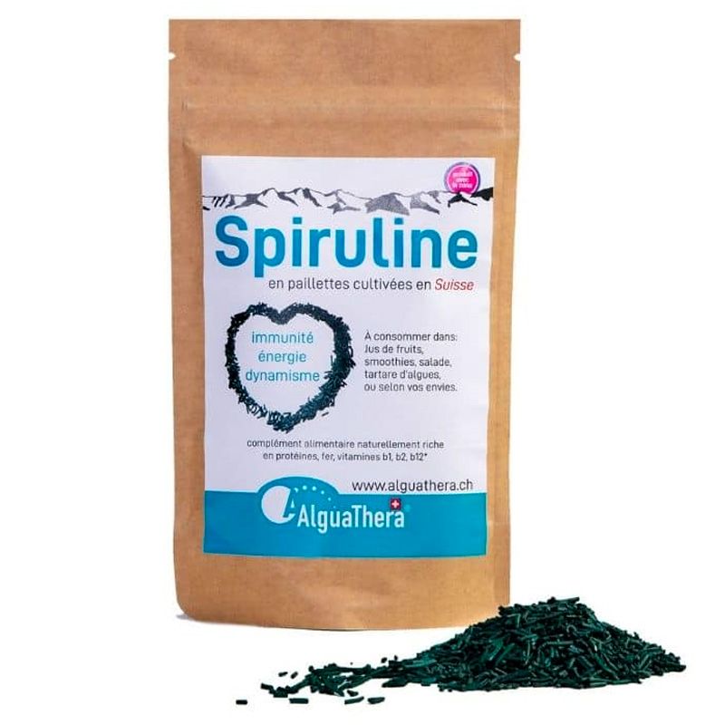 Spirulina in Flocken, angebaut in der Schweiz (Wallis) - 100g - AlguaThera